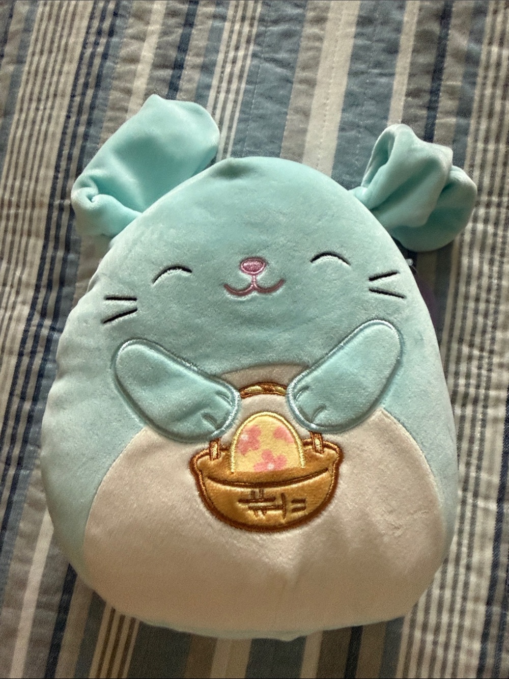 Squishmallows Mint Green Bunny Plush with Gold Basket Embroidery